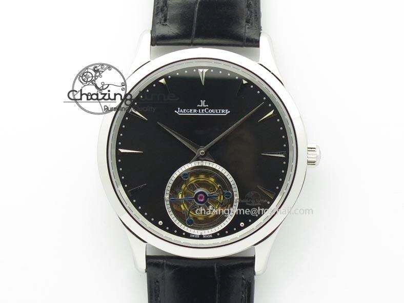 Master Ultra Thin Tourbillon SS Black Dial On Black Leather Strap