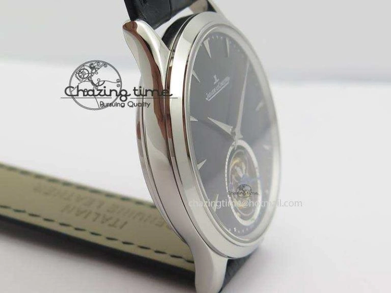 Master Ultra Thin Tourbillon SS Black Dial On Black Leather Strap