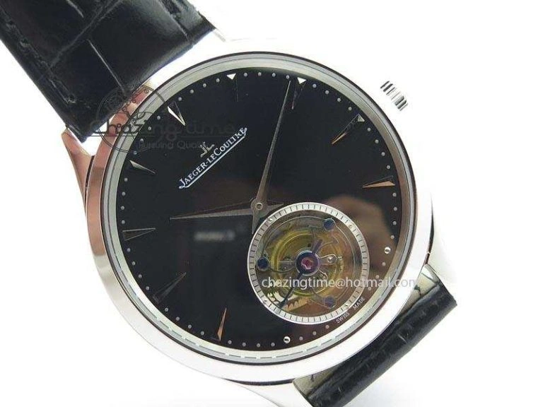 Master Ultra Thin Tourbillon SS Black Dial On Black Leather Strap