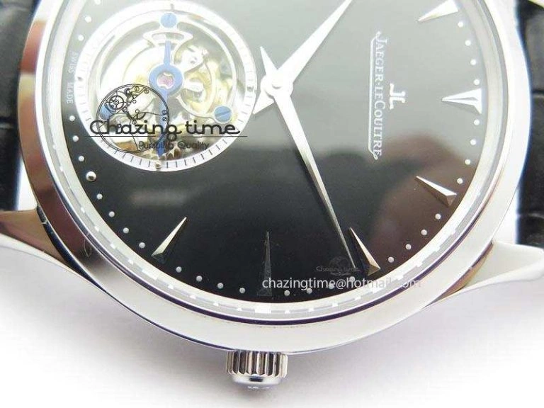 Master Ultra Thin Tourbillon SS Black Dial On Black Leather Strap