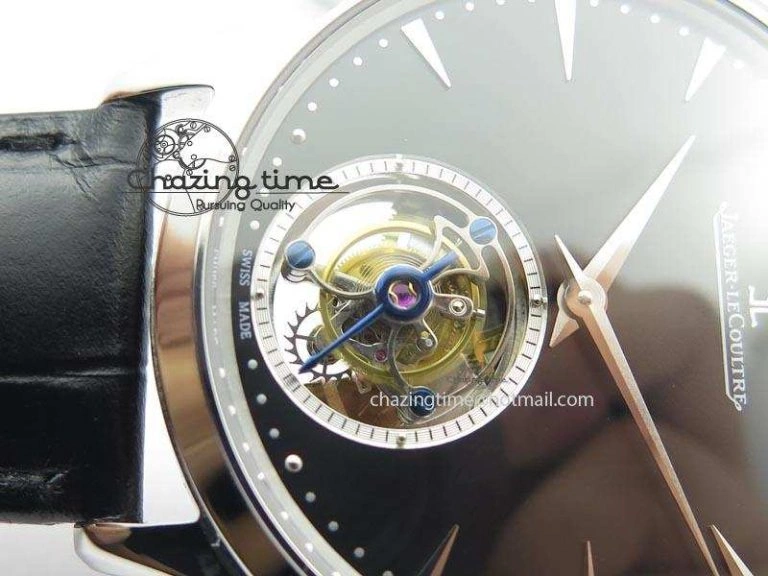 Master Ultra Thin Tourbillon SS Black Dial On Black Leather Strap