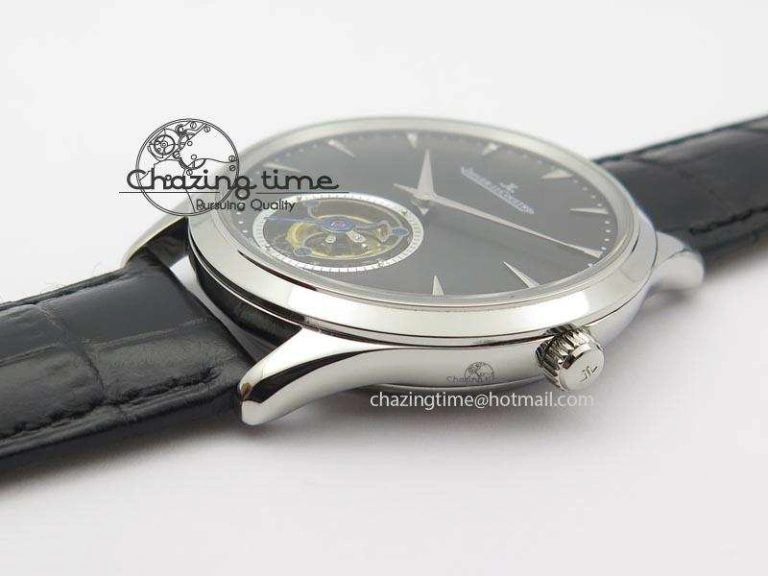 Master Ultra Thin Tourbillon SS Black Dial On Black Leather Strap