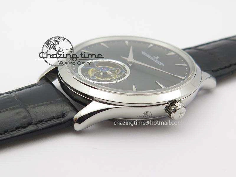 Master Ultra Thin Tourbillon SS Black Dial On Black Leather Strap
