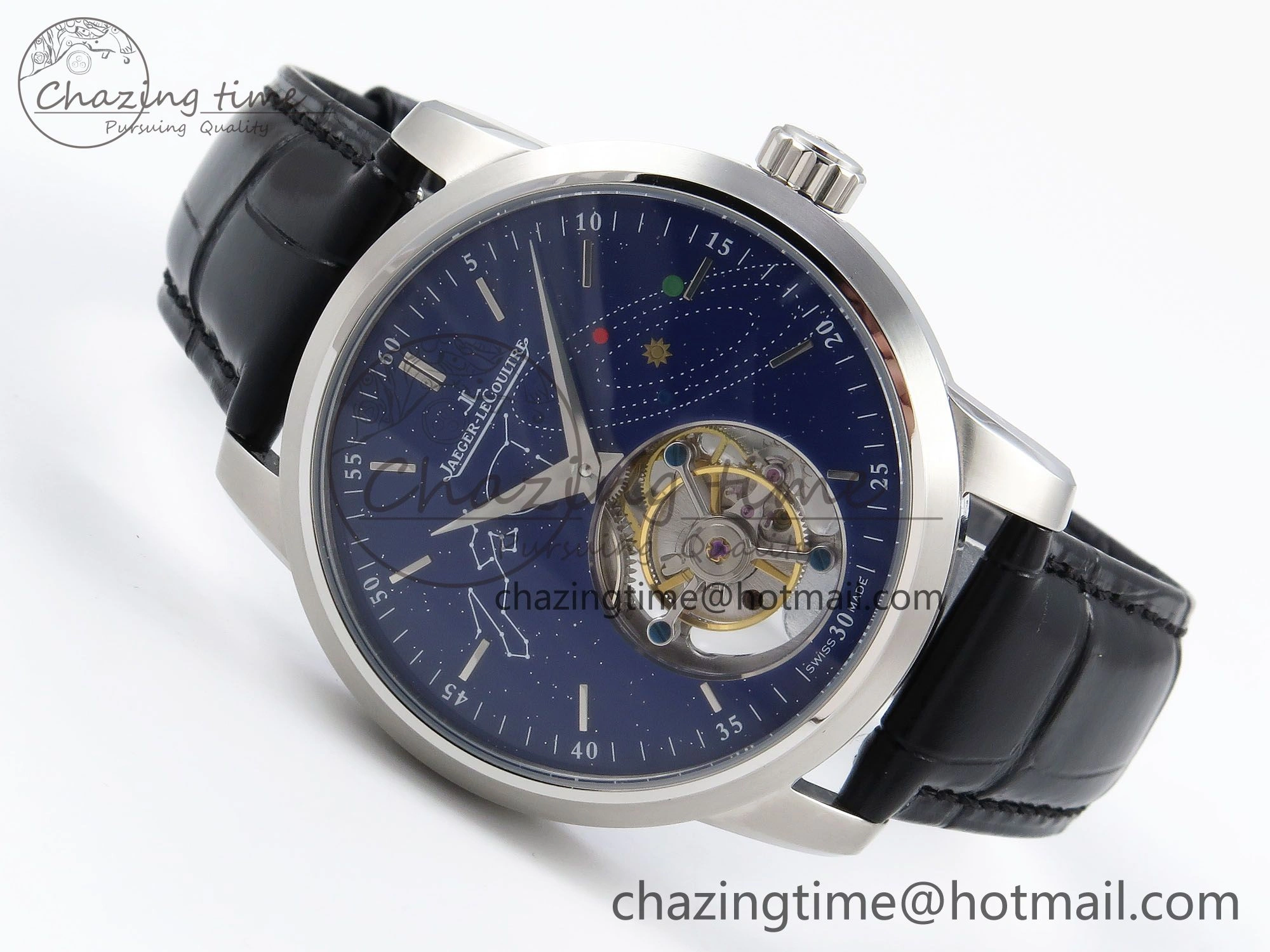 Master Ultra Thin Tourbillon SS RMS Best Edition Blue Solar System Dial on Black Leather Strap