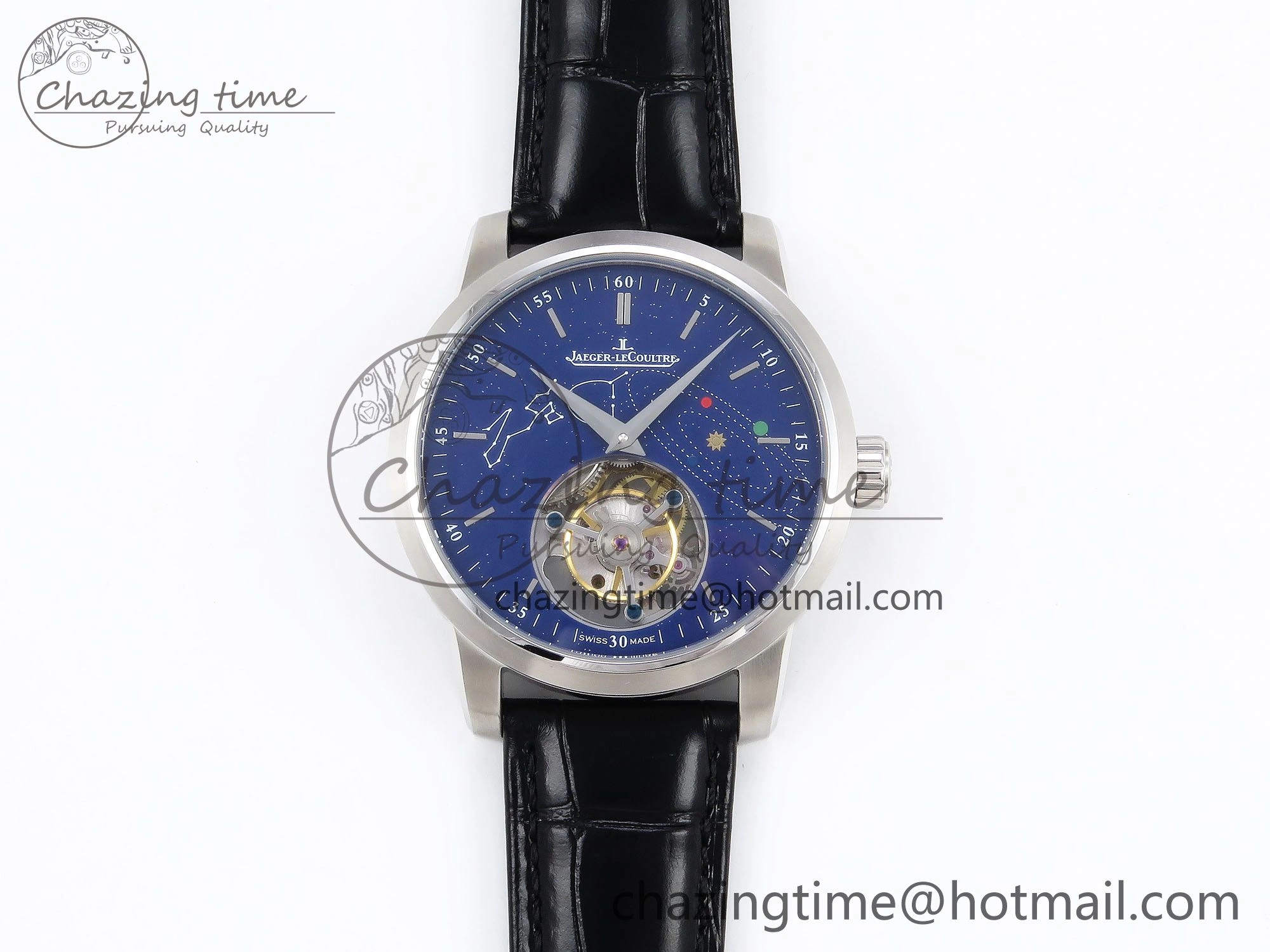 Master Ultra Thin Tourbillon SS RMS Best Edition Blue Solar System Dial on Black Leather Strap