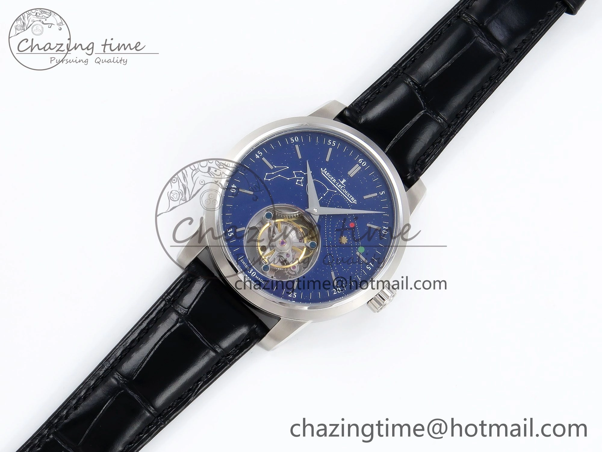 Master Ultra Thin Tourbillon SS RMS Best Edition Blue Solar System Dial on Black Leather Strap