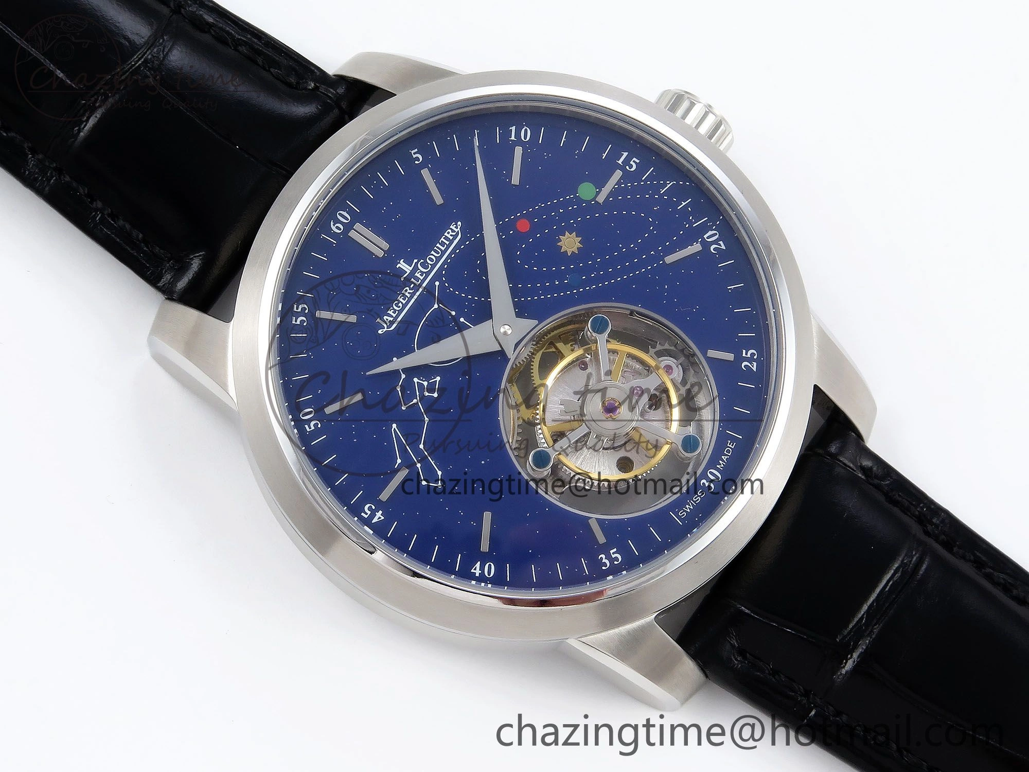 Master Ultra Thin Tourbillon SS RMS Best Edition Blue Solar System Dial on Black Leather Strap