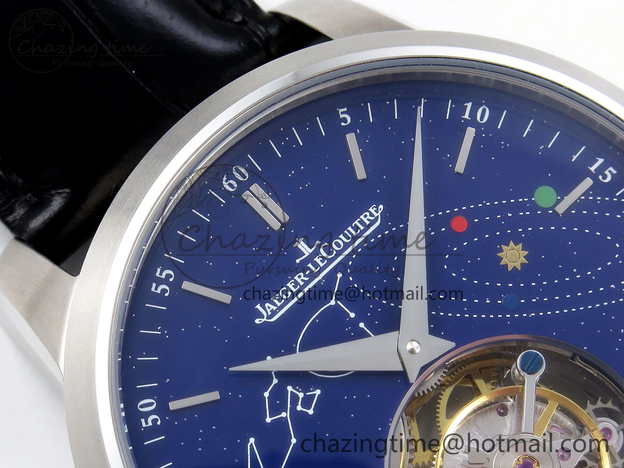 Master Ultra Thin Tourbillon SS RMS Best Edition Blue Solar System Dial on Black Leather Strap
