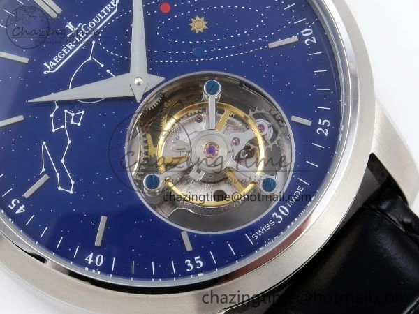 Master Ultra Thin Tourbillon SS RMS Best Edition Blue Solar System Dial on Black Leather Strap
