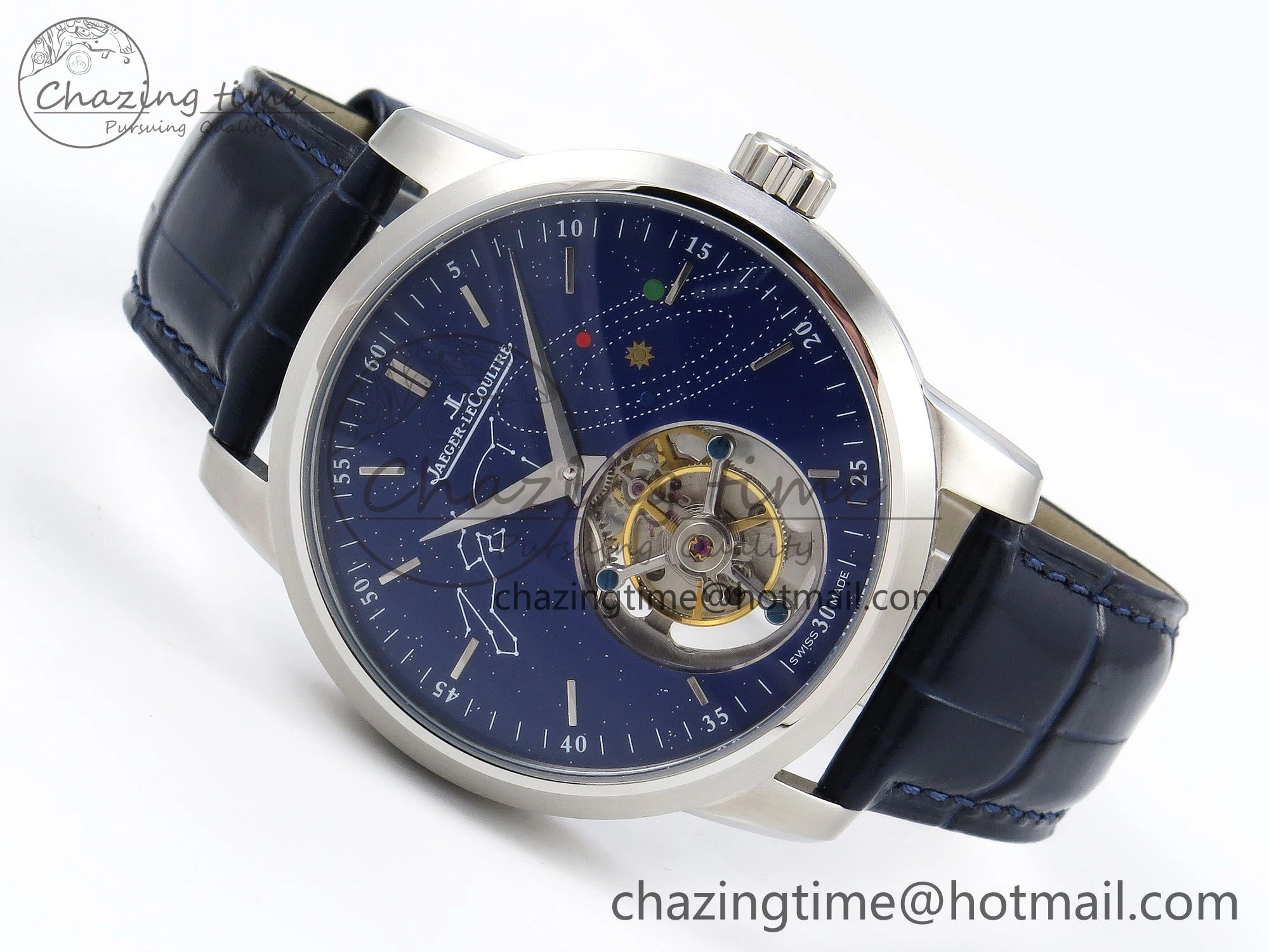 Master Ultra Thin Tourbillon SS RMS Best Edition Blue Solar System Dial on Blue Leather Strap