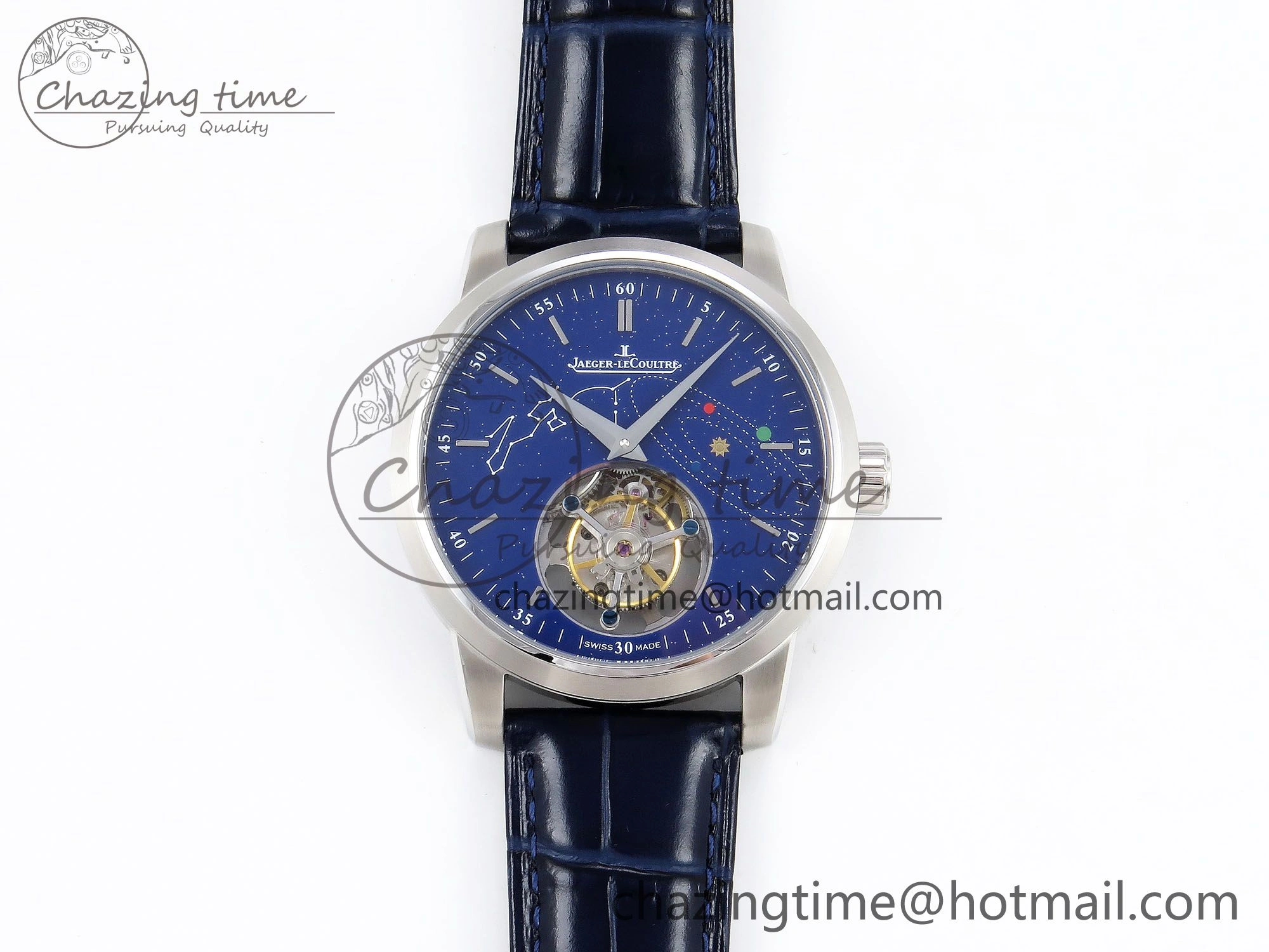 Master Ultra Thin Tourbillon SS RMS Best Edition Blue Solar System Dial on Blue Leather Strap
