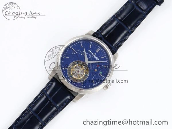 Master Ultra Thin Tourbillon SS RMS Best Edition Blue Solar System Dial on Blue Leather Strap