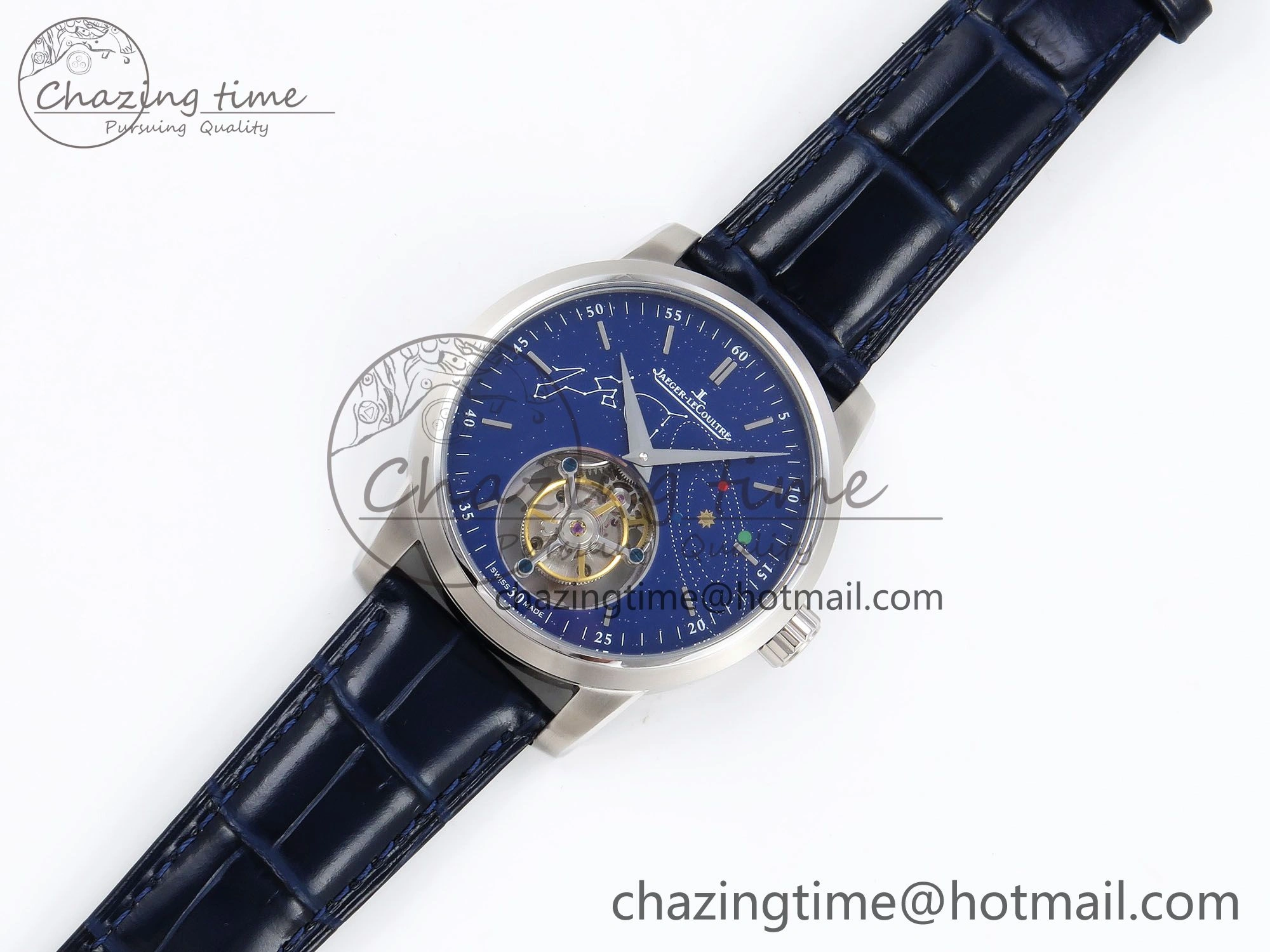 Master Ultra Thin Tourbillon SS RMS Best Edition Blue Solar System Dial on Blue Leather Strap