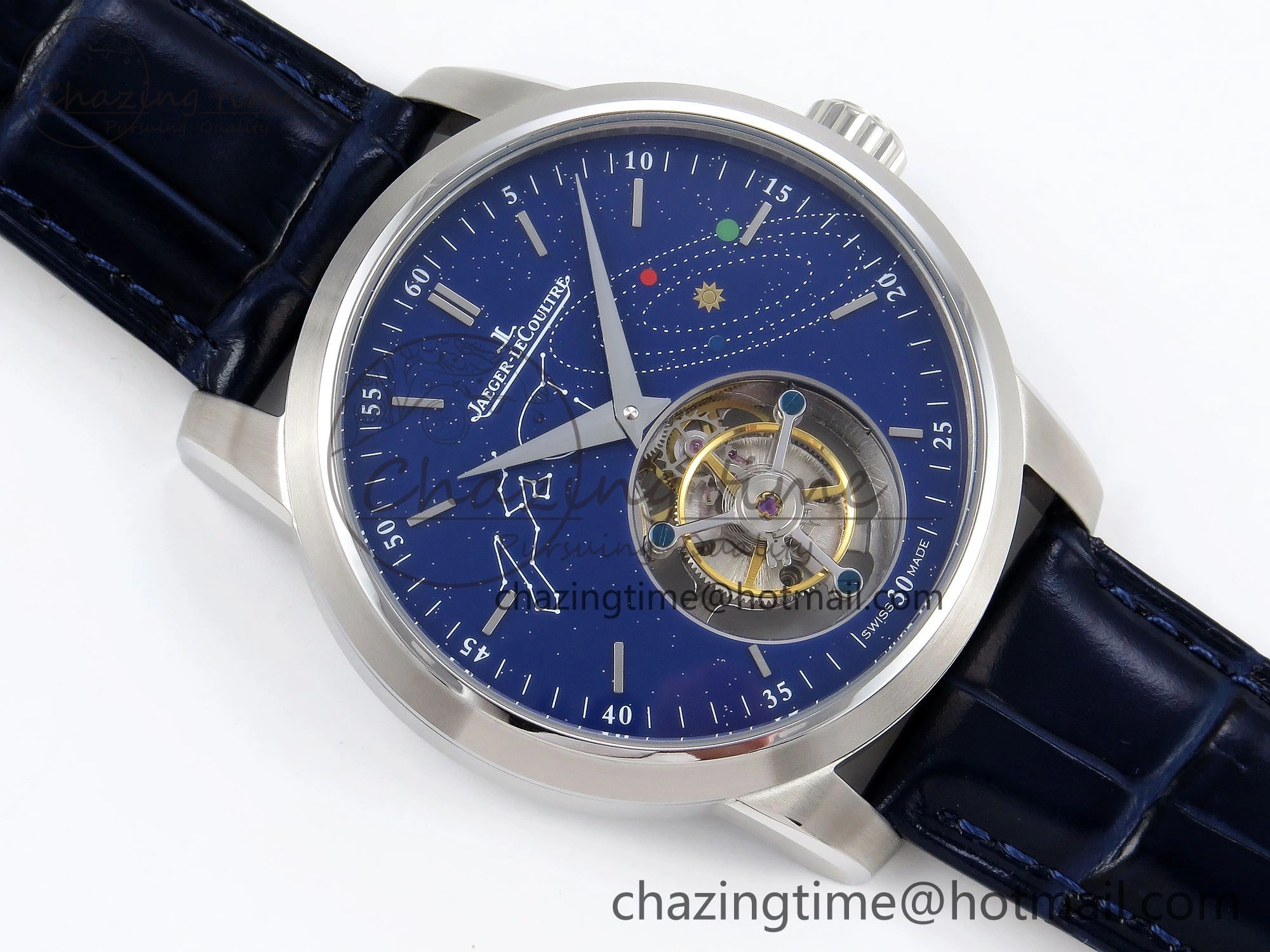 Master Ultra Thin Tourbillon SS RMS Best Edition Blue Solar System Dial on Blue Leather Strap