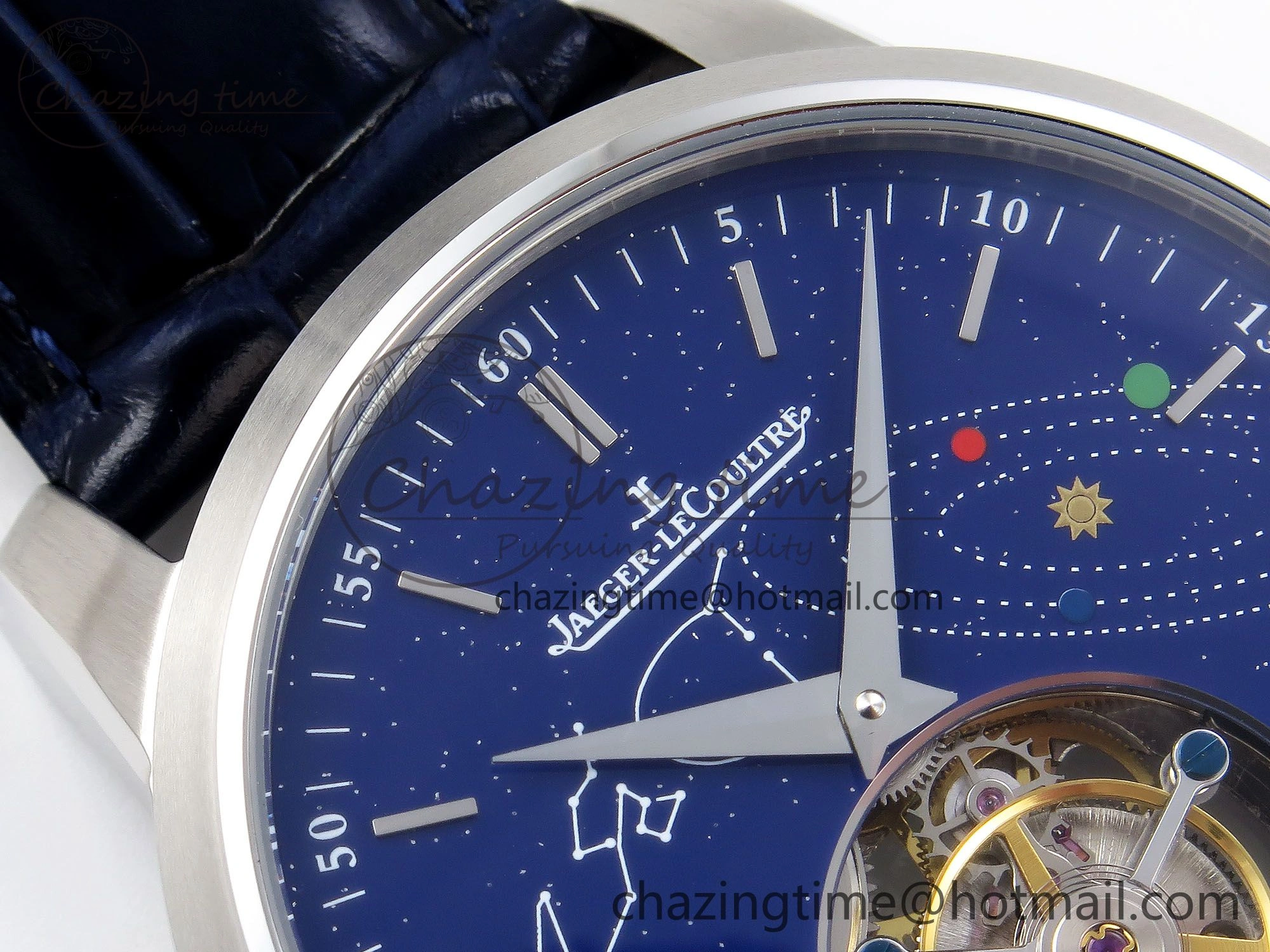Master Ultra Thin Tourbillon SS RMS Best Edition Blue Solar System Dial on Blue Leather Strap