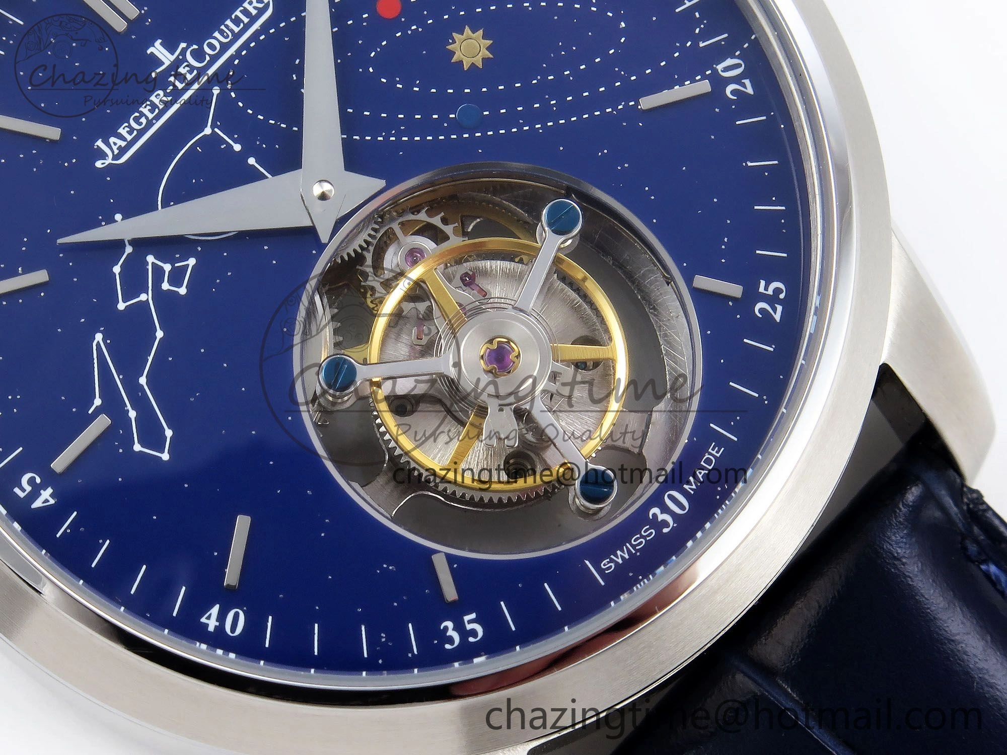 Master Ultra Thin Tourbillon SS RMS Best Edition Blue Solar System Dial on Blue Leather Strap