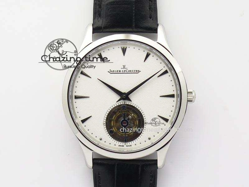 Master Ultra Thin Tourbillon SS White Dial On Black Leather Strap