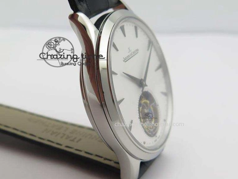 Master Ultra Thin Tourbillon SS White Dial On Black Leather Strap