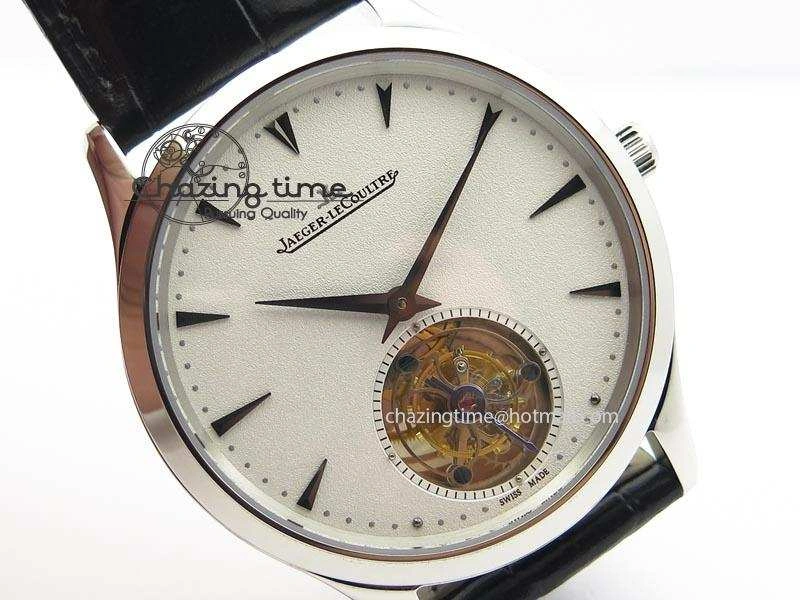 Master Ultra Thin Tourbillon SS White Dial On Black Leather Strap