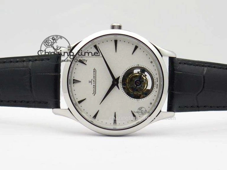 Master Ultra Thin Tourbillon SS White Dial On Black Leather Strap