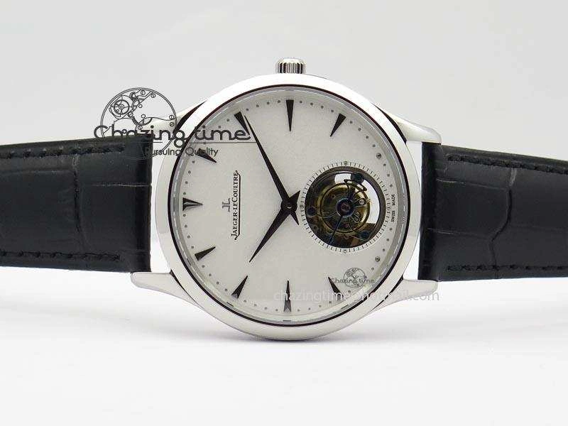 Master Ultra Thin Tourbillon SS White Dial On Black Leather Strap