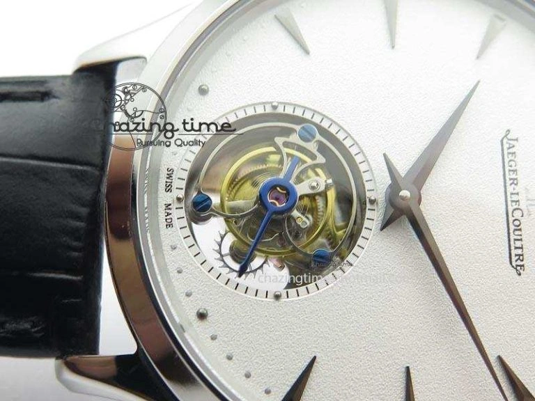 Master Ultra Thin Tourbillon SS White Dial On Black Leather Strap