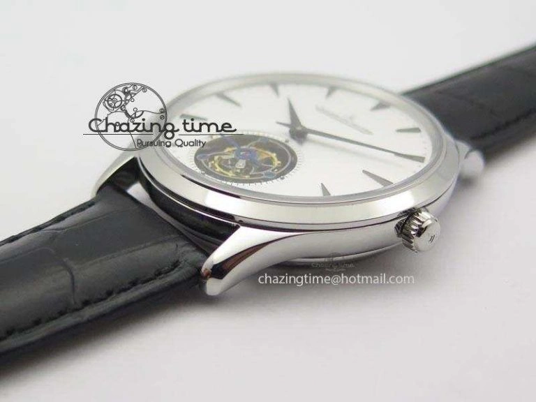 Master Ultra Thin Tourbillon SS White Dial On Black Leather Strap