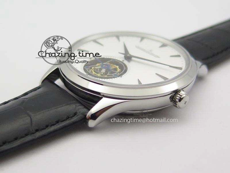 Master Ultra Thin Tourbillon SS White Dial On Black Leather Strap