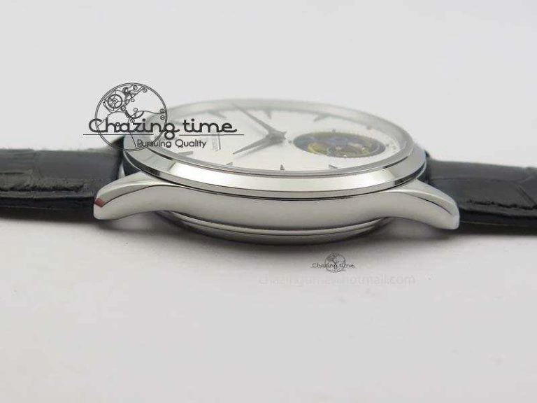 Master Ultra Thin Tourbillon SS White Dial On Black Leather Strap