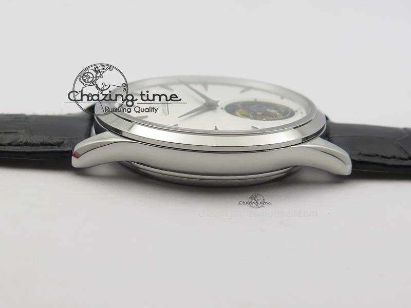 Master Ultra Thin Tourbillon SS White Dial On Black Leather Strap