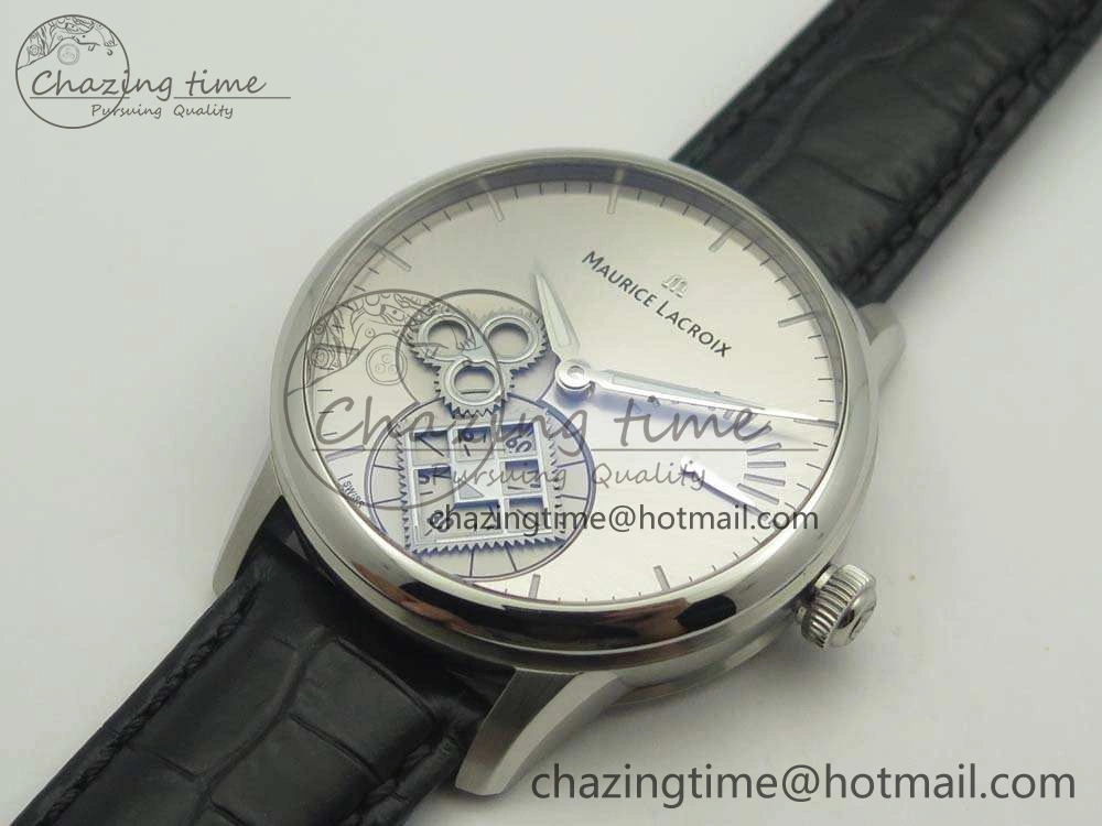 Masterpiece Square Wheel SS AMF 1:1 Best Edition Silver Dial On Black Leather Strap A6498