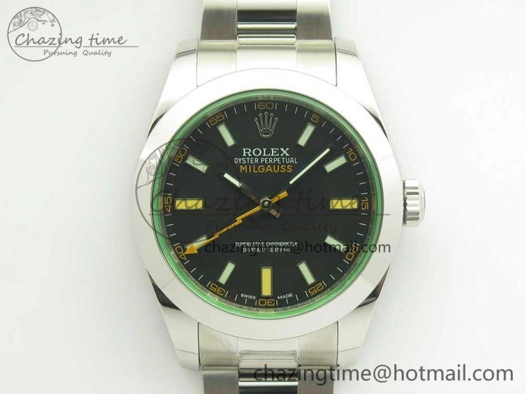 Milgauss 116400 904L SS DJF 1:1 Best Edition Black Dial on 904L SS Bracelet A2836 (Real Green Sapphire Crystal)