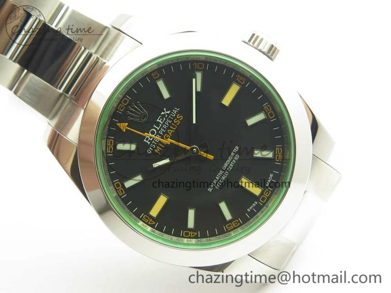 Milgauss 116400 904L SS DJF 1:1 Best Edition Black Dial on 904L SS Bracelet A2836 (Real Green Sapphire Crystal)
