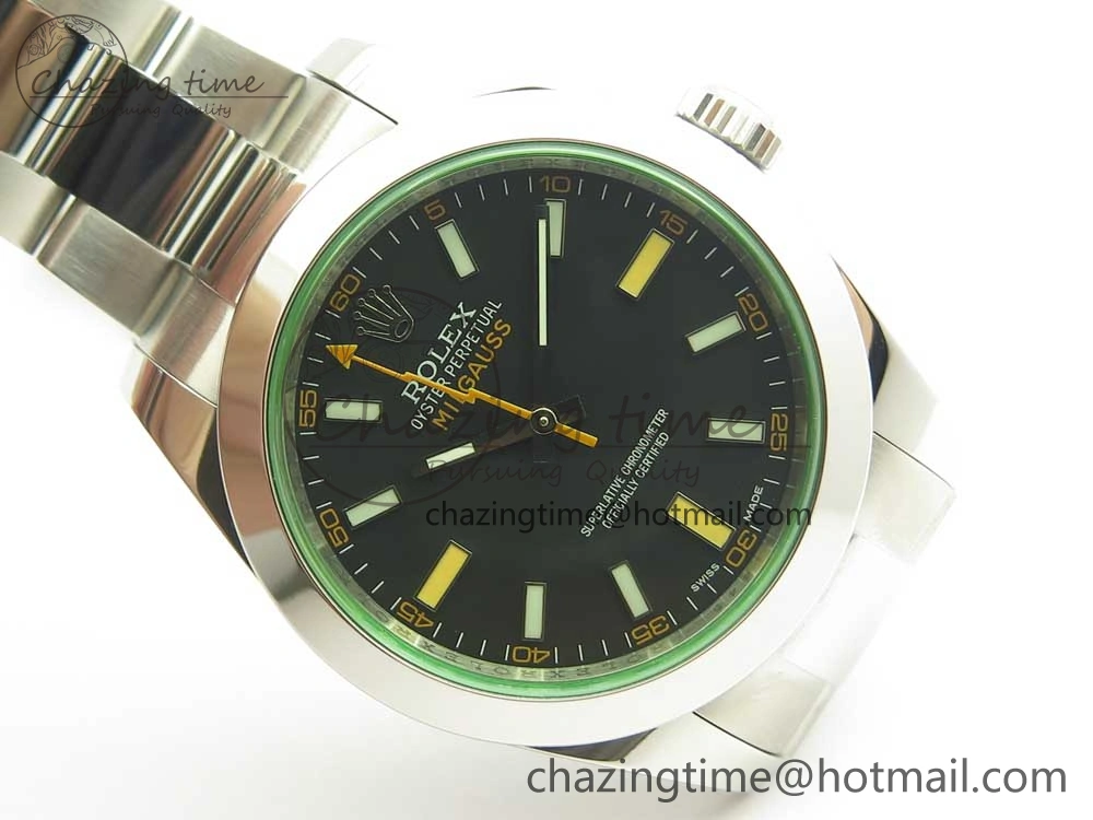 Milgauss 116400 904L SS DJF 1:1 Best Edition Black Dial on 904L SS Bracelet A2836 (Real Green Sapphire Crystal)