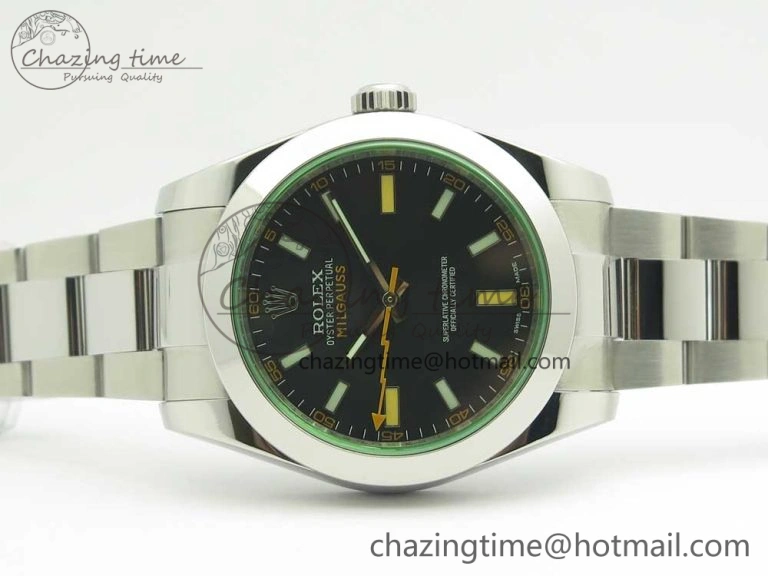Milgauss 116400 904L SS DJF 1:1 Best Edition Black Dial on 904L SS Bracelet A2836 (Real Green Sapphire Crystal)