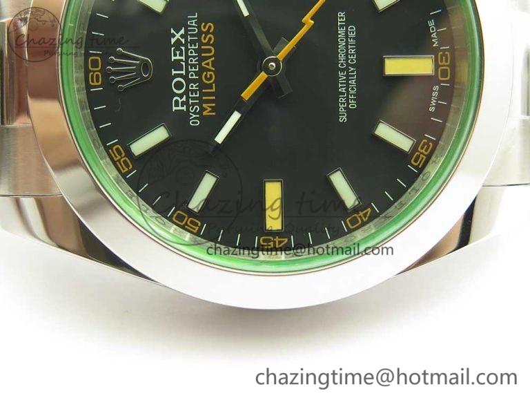 Milgauss 116400 904L SS DJF 1:1 Best Edition Black Dial on 904L SS Bracelet A2836 (Real Green Sapphire Crystal)