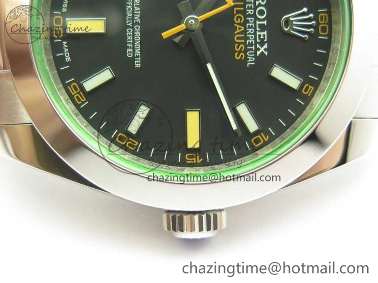 Milgauss 116400 904L SS DJF 1:1 Best Edition Black Dial on 904L SS Bracelet A2836 (Real Green Sapphire Crystal)