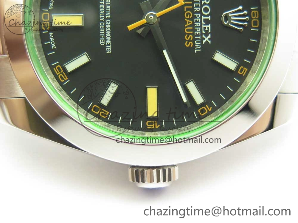 Milgauss 116400 904L SS DJF 1:1 Best Edition Black Dial on 904L SS Bracelet A2836 (Real Green Sapphire Crystal)