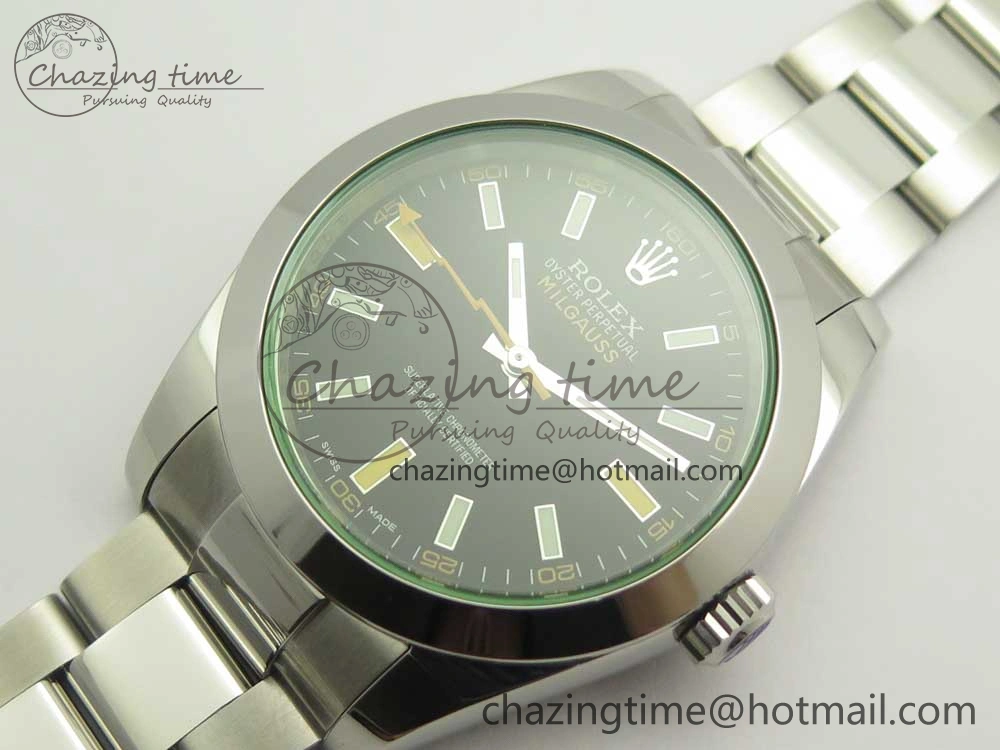 Milgauss 116400 904L SS DJF 1:1 Best Edition Black Dial on 904L SS Bracelet A2836 (Real Green Sapphire Crystal)