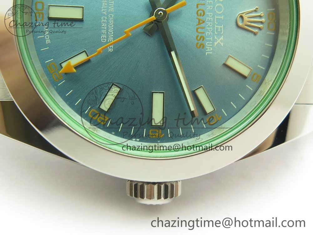 Milgauss 116400 904L SS DJF 1:1 Best Edition Blue Dial on 904L SS Bracelet A2836 (Real Green Sapphire Crystal)