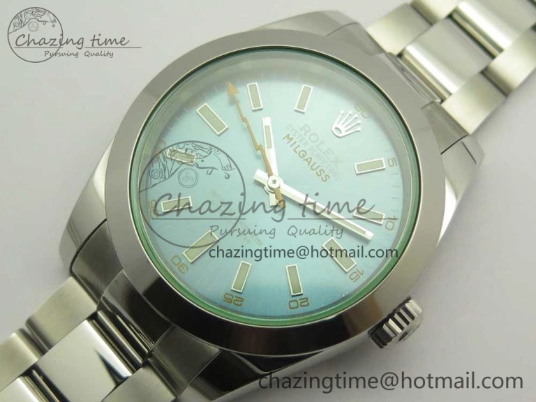 Milgauss 116400 904L SS DJF 1:1 Best Edition Blue Dial on 904L SS Bracelet A2836 (Real Green Sapphire Crystal)