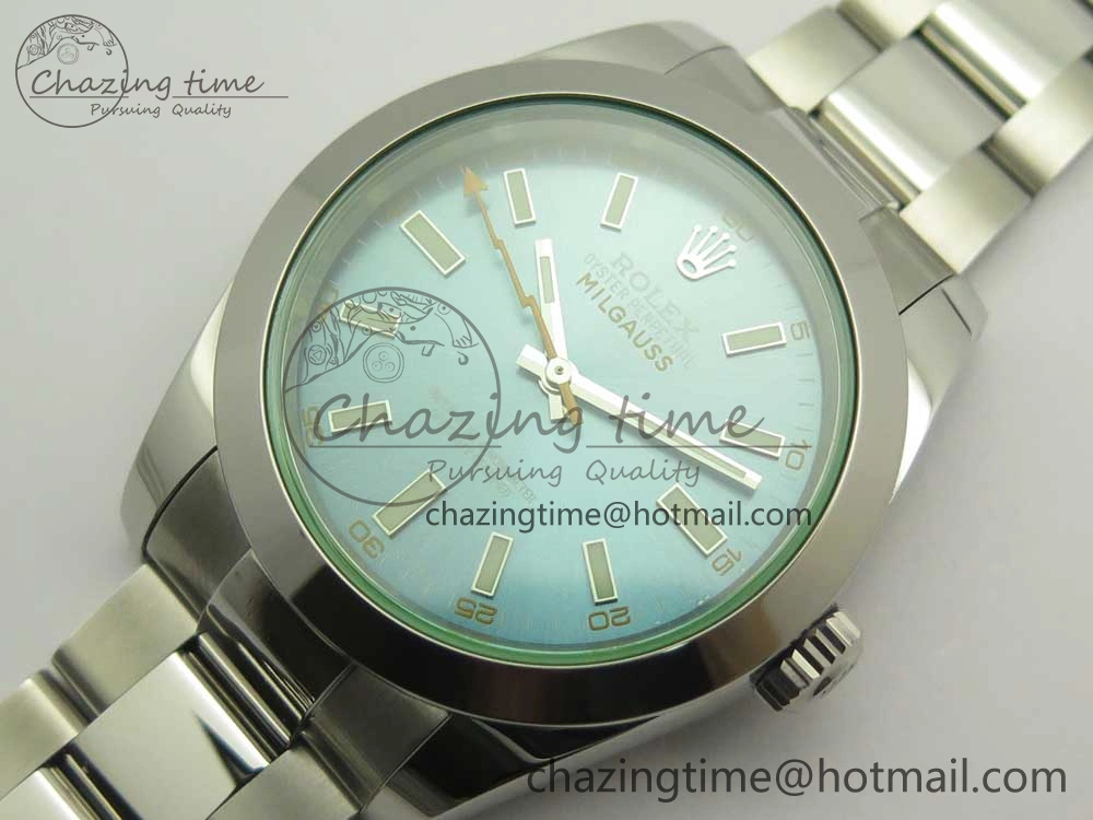 Milgauss 116400 904L SS DJF 1:1 Best Edition Blue Dial on 904L SS Bracelet A2836 (Real Green Sapphire Crystal)