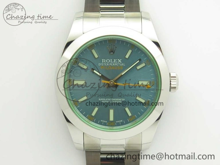 Milgauss 116400 904L SS DJF 1:1 Best Edition Blue Dial on 904L SS Bracelet A2836 (Real Green Sapphire Crystal)