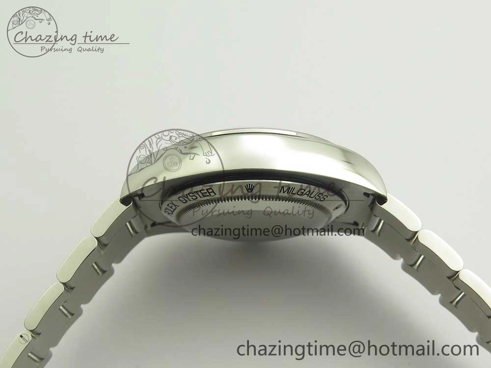 Milgauss 116400 904L SS DJF 1:1 Best Edition Blue Dial on 904L SS Bracelet A2836 (Real Green Sapphire Crystal)