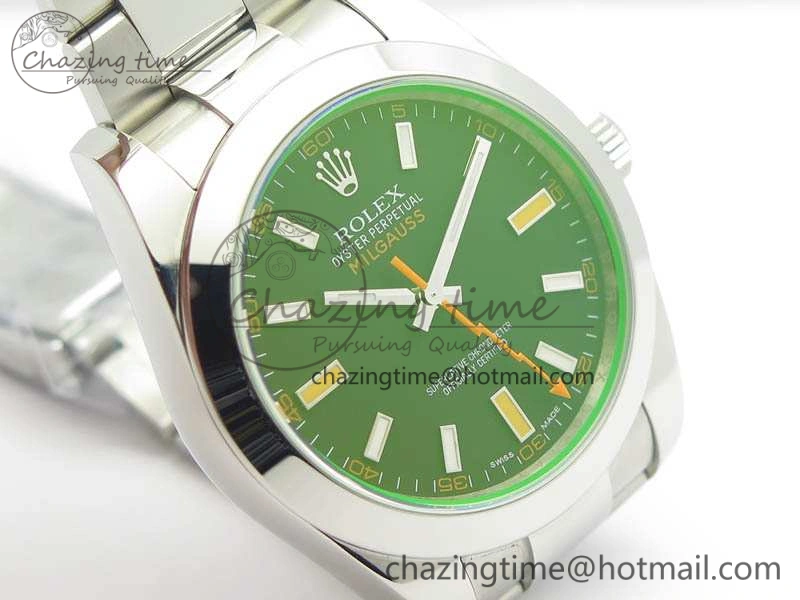 Milgauss 116400 GV ARF 1:1 Best Edition Green Sapphire Black Dial On SS Bracelet A2824