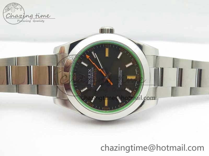 Milgauss 116400 GV ARF 1:1 Best Edition Green Sapphire Black Dial On SS Bracelet A2824