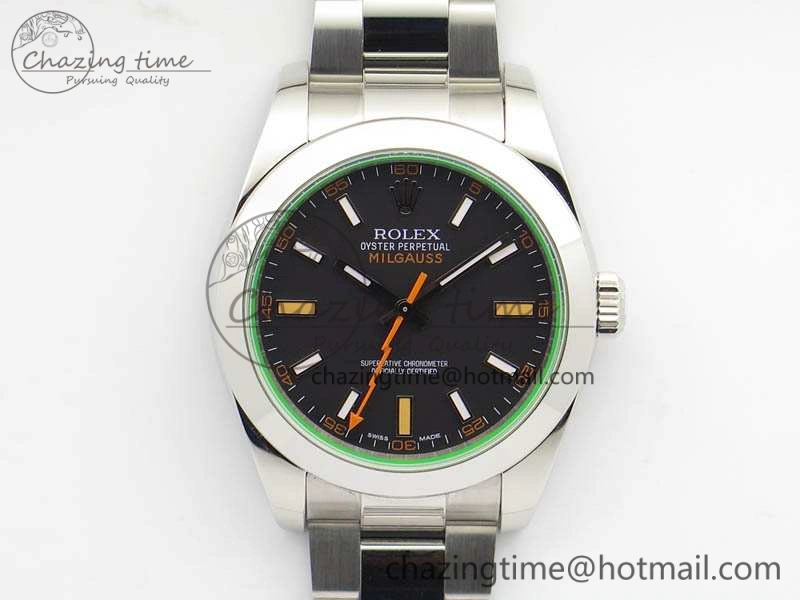 Milgauss 116400 GV ARF 1:1 Best Edition Green Sapphire Black Dial On SS Bracelet A2824