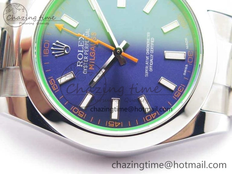 Milgauss 116400 GV ARF 1:1 Best Edition Green Sapphire Blue Dial On SS Bracelet A2824