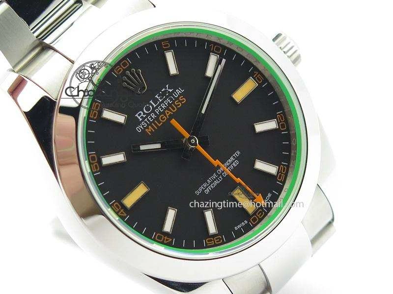 Milgauss 116400 GV JF 1:1 Green Sapphire Black Dial On SS Bracelet A2824 V2