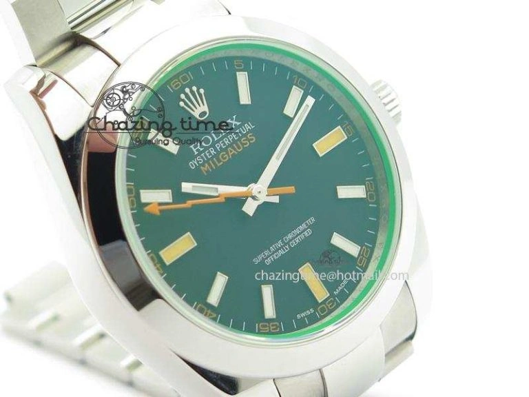 Milgauss 116400 GV JF 1:1 Green Sapphire Black Dial On SS Bracelet A2824 V2